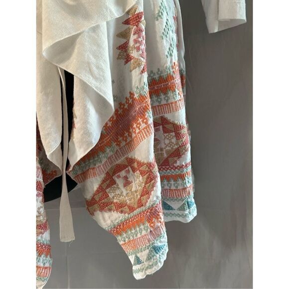Johnny Was Women's Embroidered Aztec Self-Tie Waist Wrap Cover Up White 🛑 - Picture 3 of 6